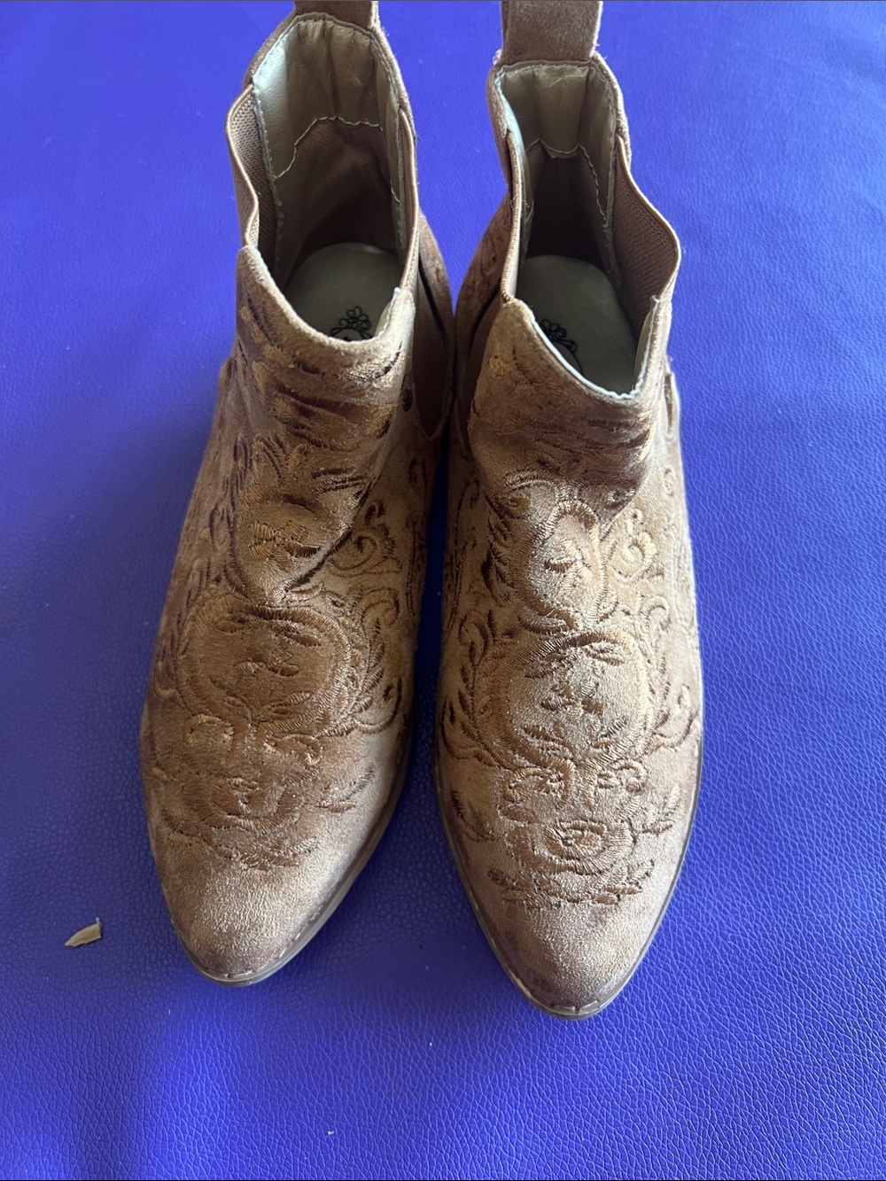 Joyfolie Brown Embroidered Velvet Kids Ankle Boots